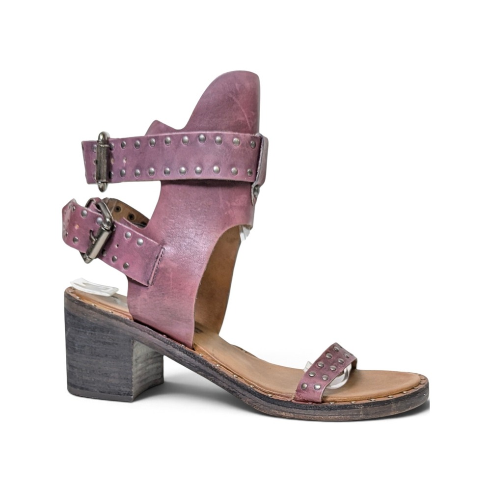Free‎ People Happiness Purple Leather Studded Ankle Strap Heel Sandals 38.5 NWOB - Picture 6 of 13